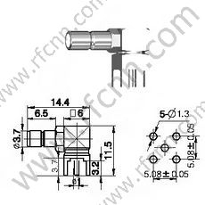 Ángulo derecho femenino SMB para conector de RF de PCB