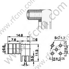 Ángulo derecho femenino SMB para conector de RF de PCB